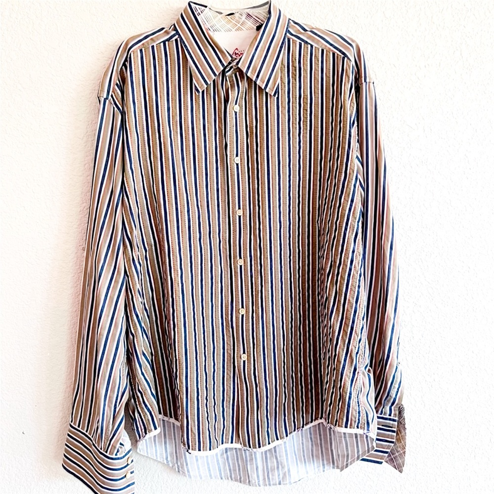 Robert Graham Stripe Button Down Contrast Print Shirt